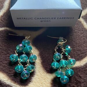 Avon Collection 2013 Metallic Green Beaded Chandelier Earrings